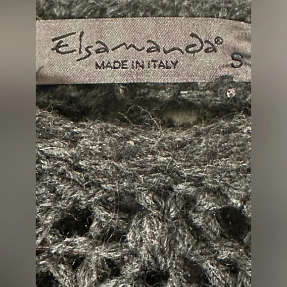 ELSAMANDA Anthropologie ITALIAN Gray Popcorn Knit WOOL ALPACA SM Sparkle Sequin - Picture 3 of 11